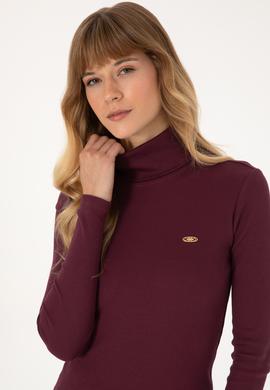 Kadın Bordo Balıkçı Yaka Sweatshırt - 50313430030