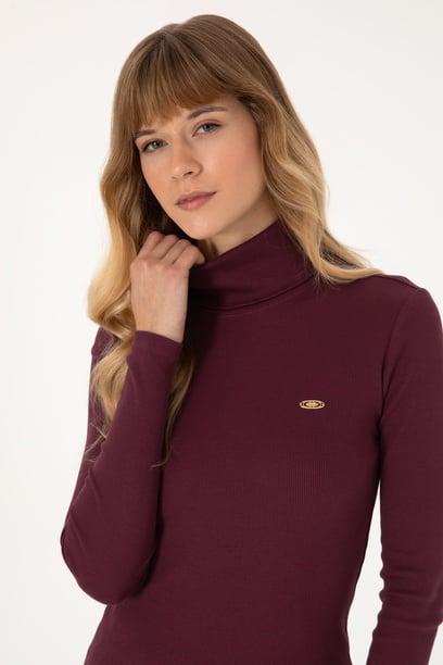 Kadın Bordo Balıkçı Yaka Sweatshırt