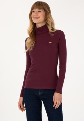 Kadın Bordo Balıkçı Yaka Sweatshırt - 50313430030