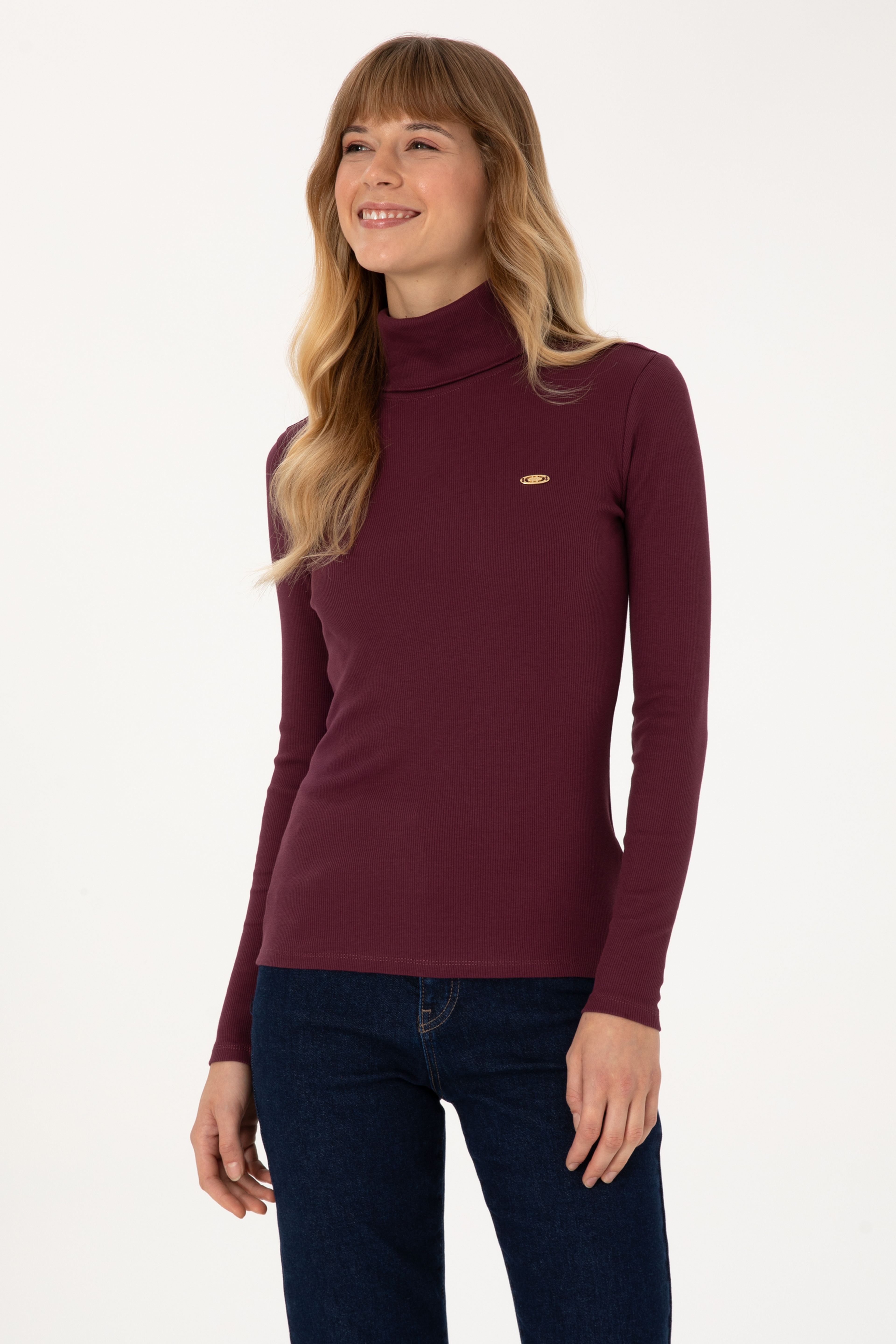 Kadın Bordo Balıkçı Yaka Sweatshırt - Image 3