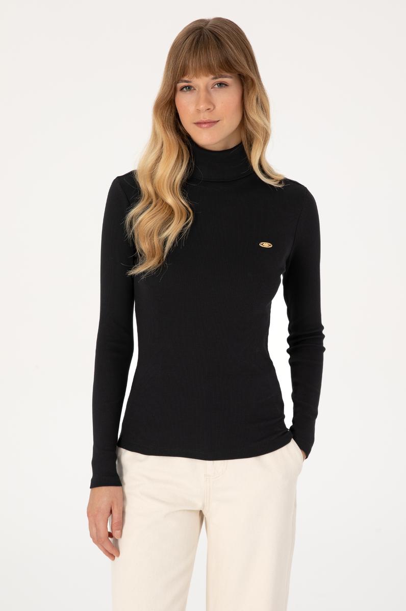 Kadın Siyah Balıkçı Yaka Sweatshırt