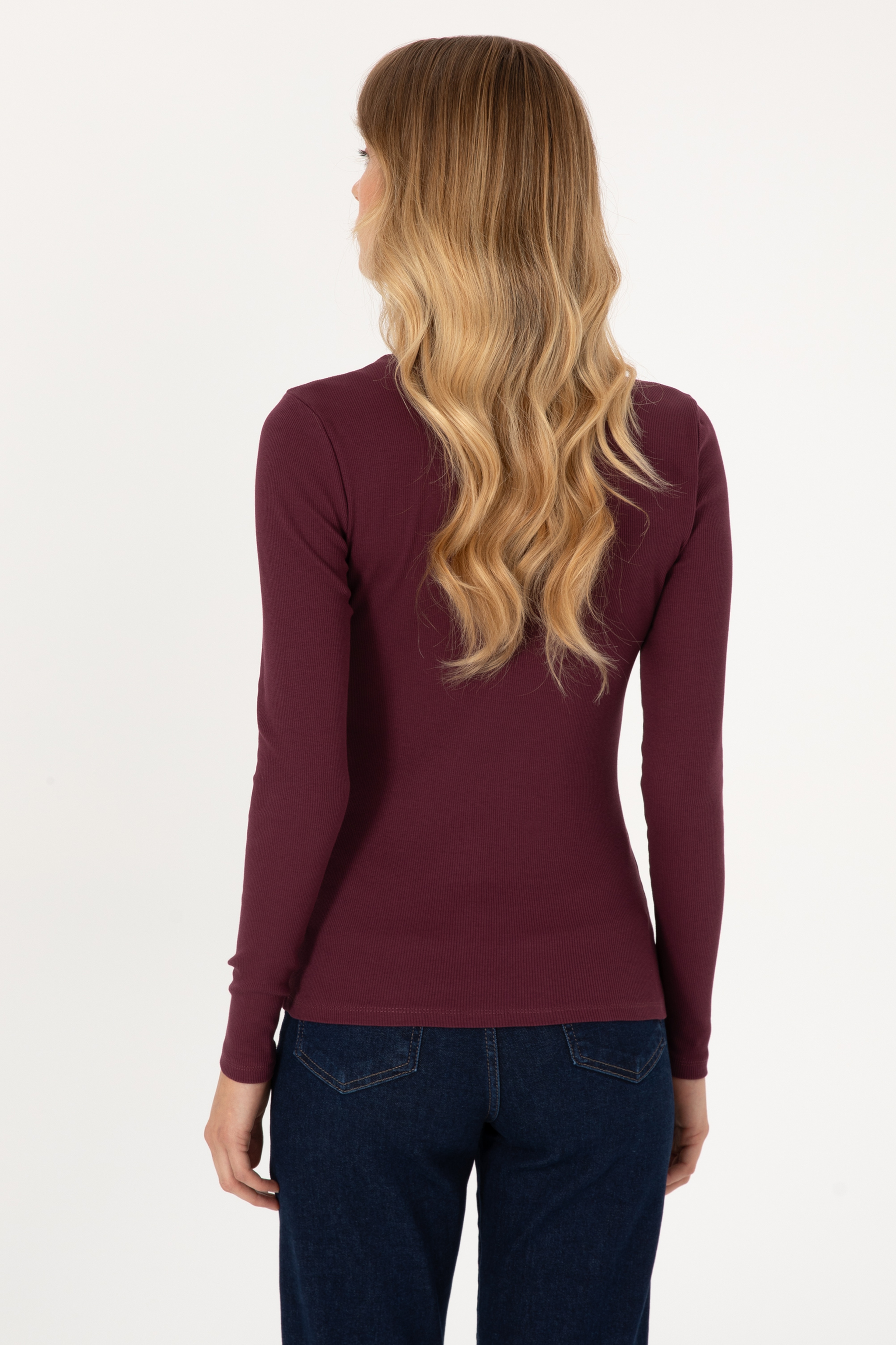 Kadın Bordo Balıkçı Yaka Sweatshırt