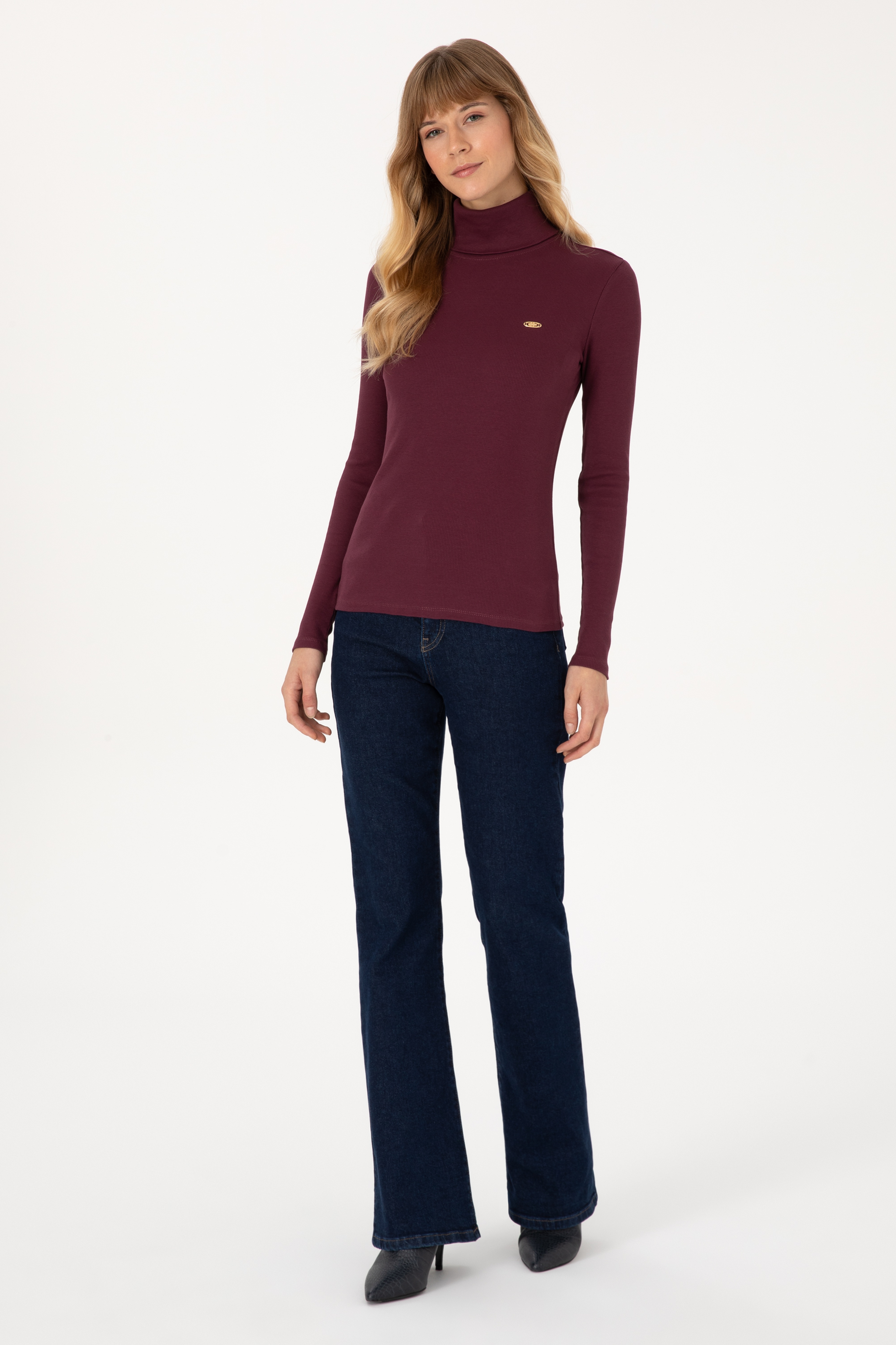 Kadın Bordo Balıkçı Yaka Sweatshırt - Image 4