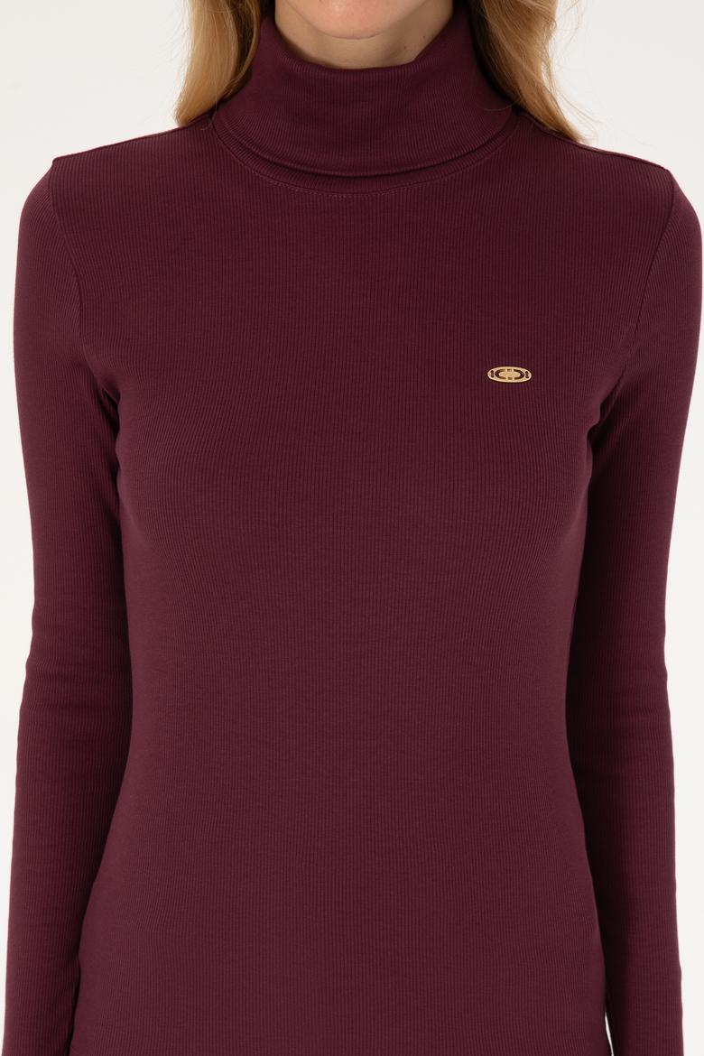 Kadın Bordo Balıkçı Yaka Sweatshırt - 50313430030