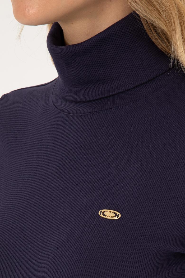 Kadın Mürdüm Balıkçı Yaka Sweatshırt - 50313430024