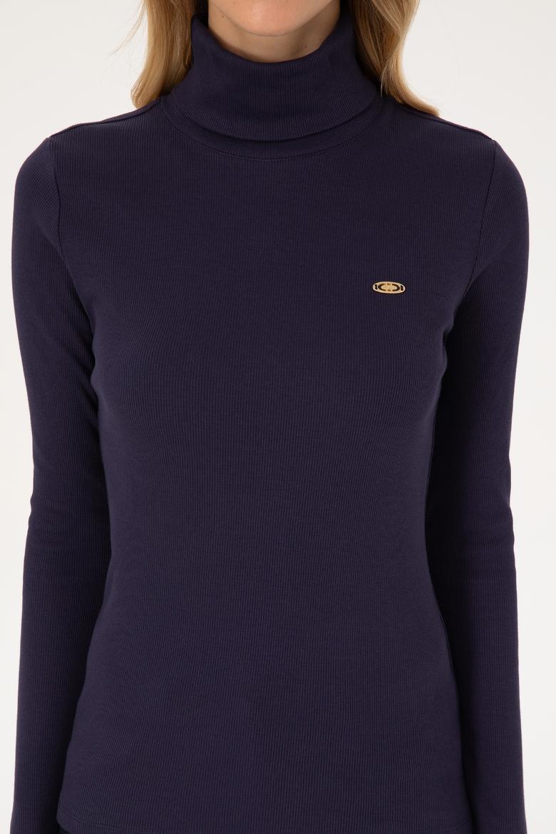 Kadın Mürdüm Balıkçı Yaka Sweatshırt - 50313430024