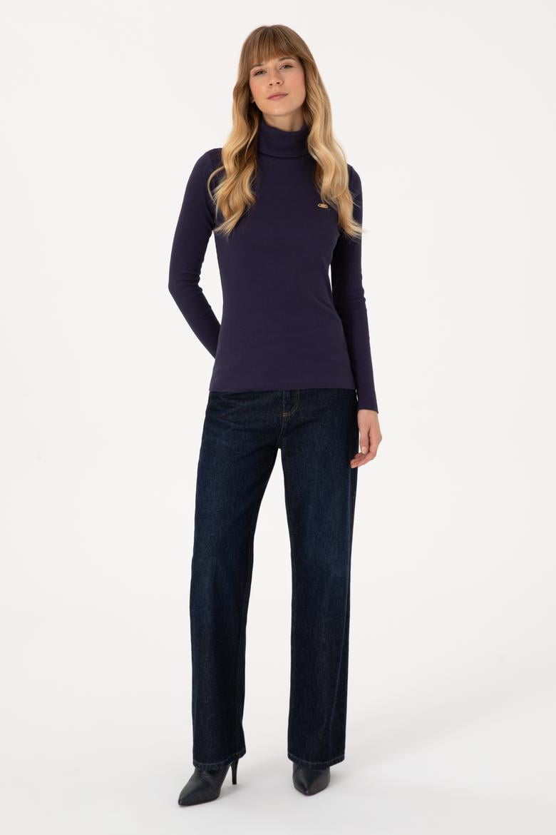 Kadın Mürdüm Balıkçı Yaka Sweatshırt - 50313430024