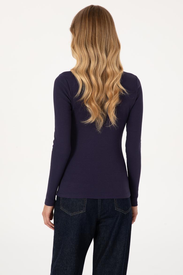 Kadın Mürdüm Balıkçı Yaka Sweatshırt - 50313430024