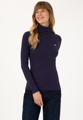 Kadın Mürdüm Balıkçı Yaka Sweatshırt - 50313430024