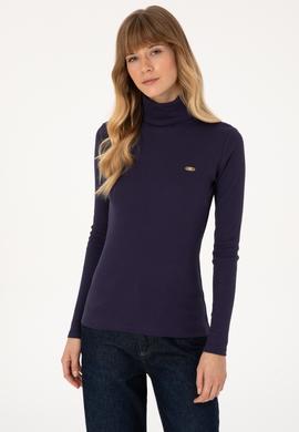 Kadın Mürdüm Balıkçı Yaka Sweatshırt - 50313430024