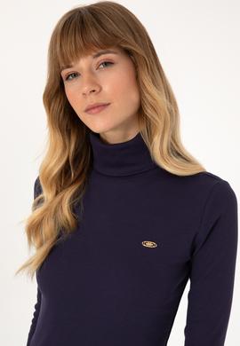 Kadın Mürdüm Balıkçı Yaka Sweatshırt - 50313430024