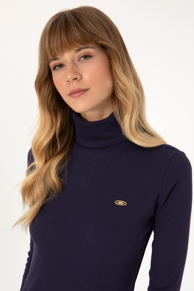 Kadın Mürdüm Balıkçı Yaka Sweatshırt - 50313430024