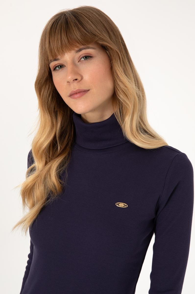 Kadın Mürdüm Balıkçı Yaka Sweatshırt