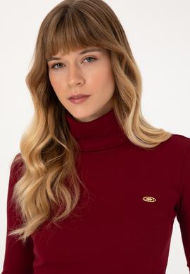 Kadın Bordo Balıkçı Yaka Sweatshırt - 50313430038