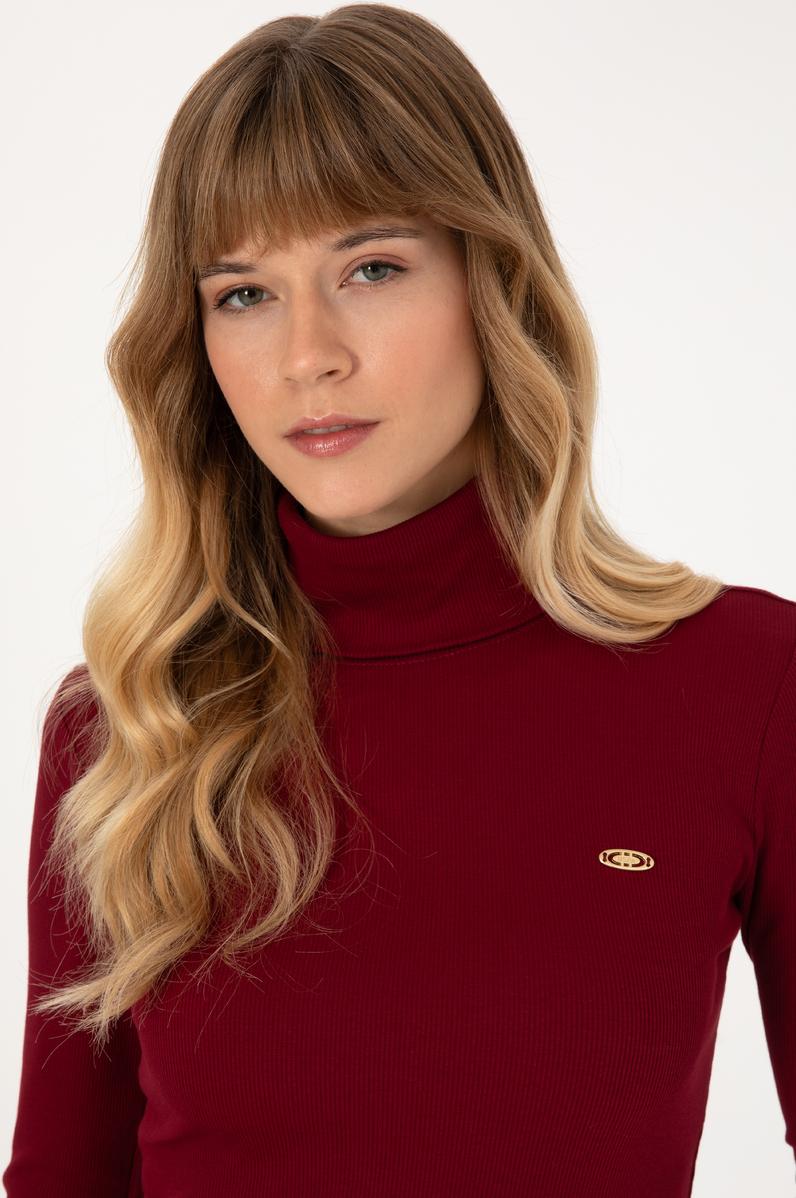 Kadın Bordo Balıkçı Yaka Sweatshırt