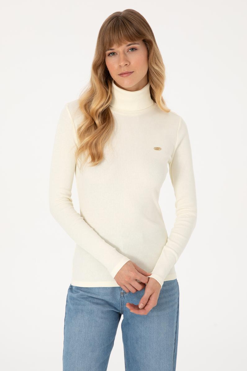 Kadın Krem Balıkçı Yaka Sweatshırt