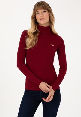 Kadın Bordo Balıkçı Yaka Sweatshırt - 50313430038