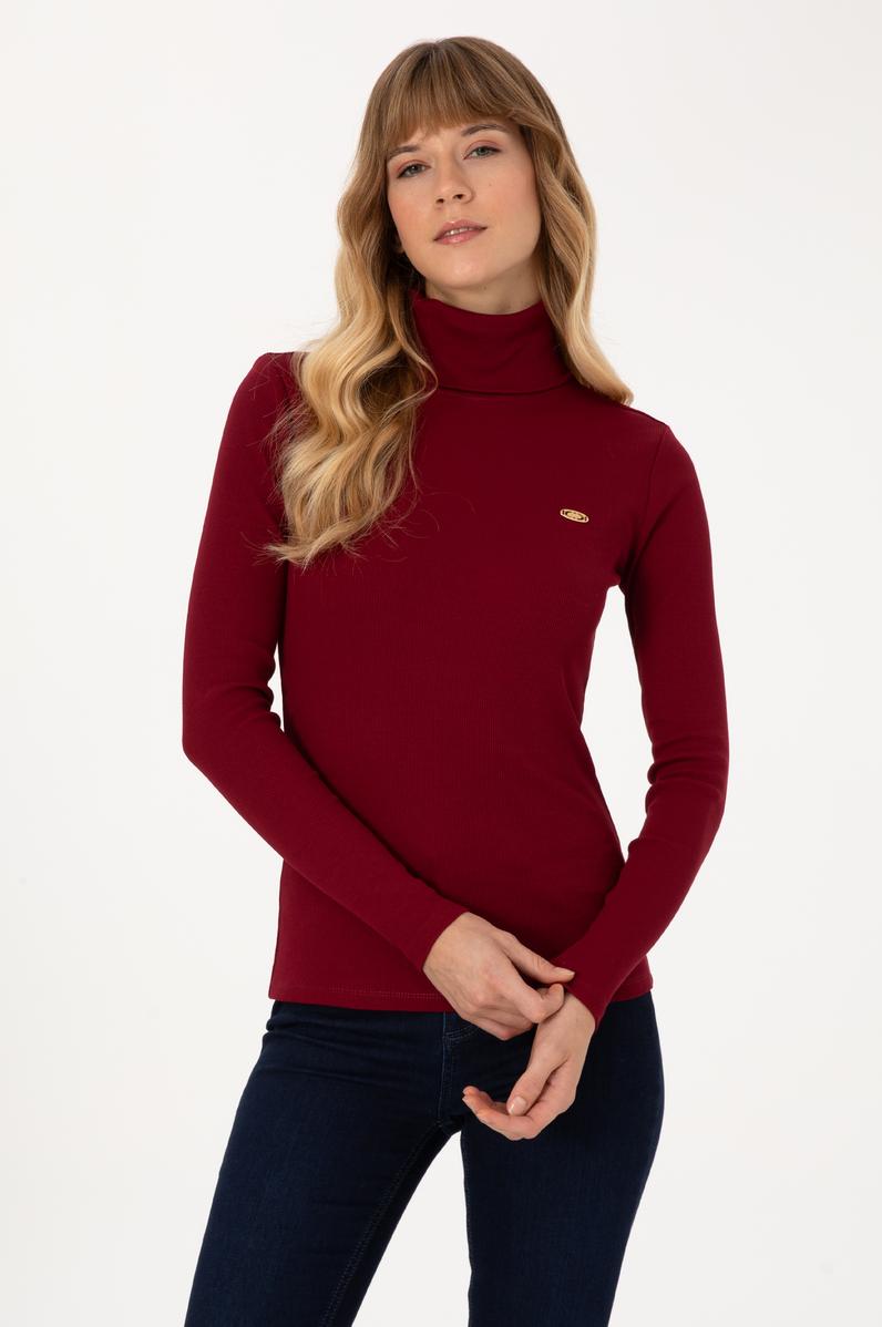 Kadın Bordo Balıkçı Yaka Sweatshırt