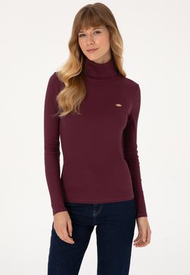 Kadın Bordo Balıkçı Yaka Sweatshırt - 50313430030