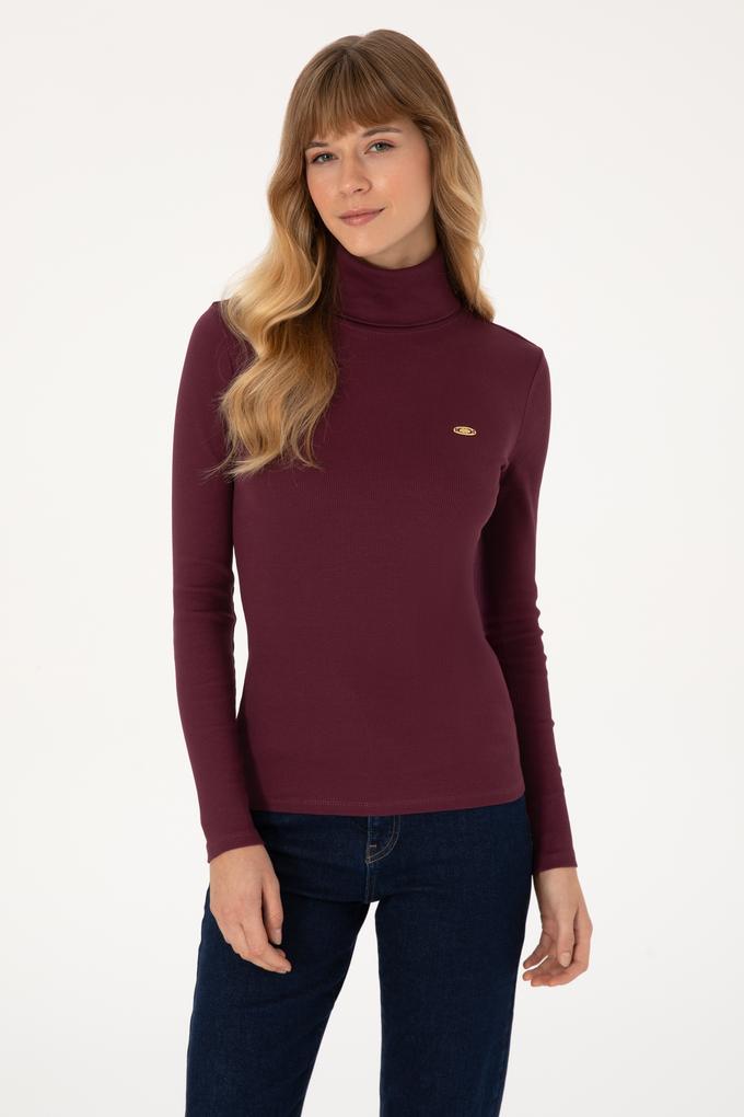 Kadın Bordo Balıkçı Yaka Sweatshırt