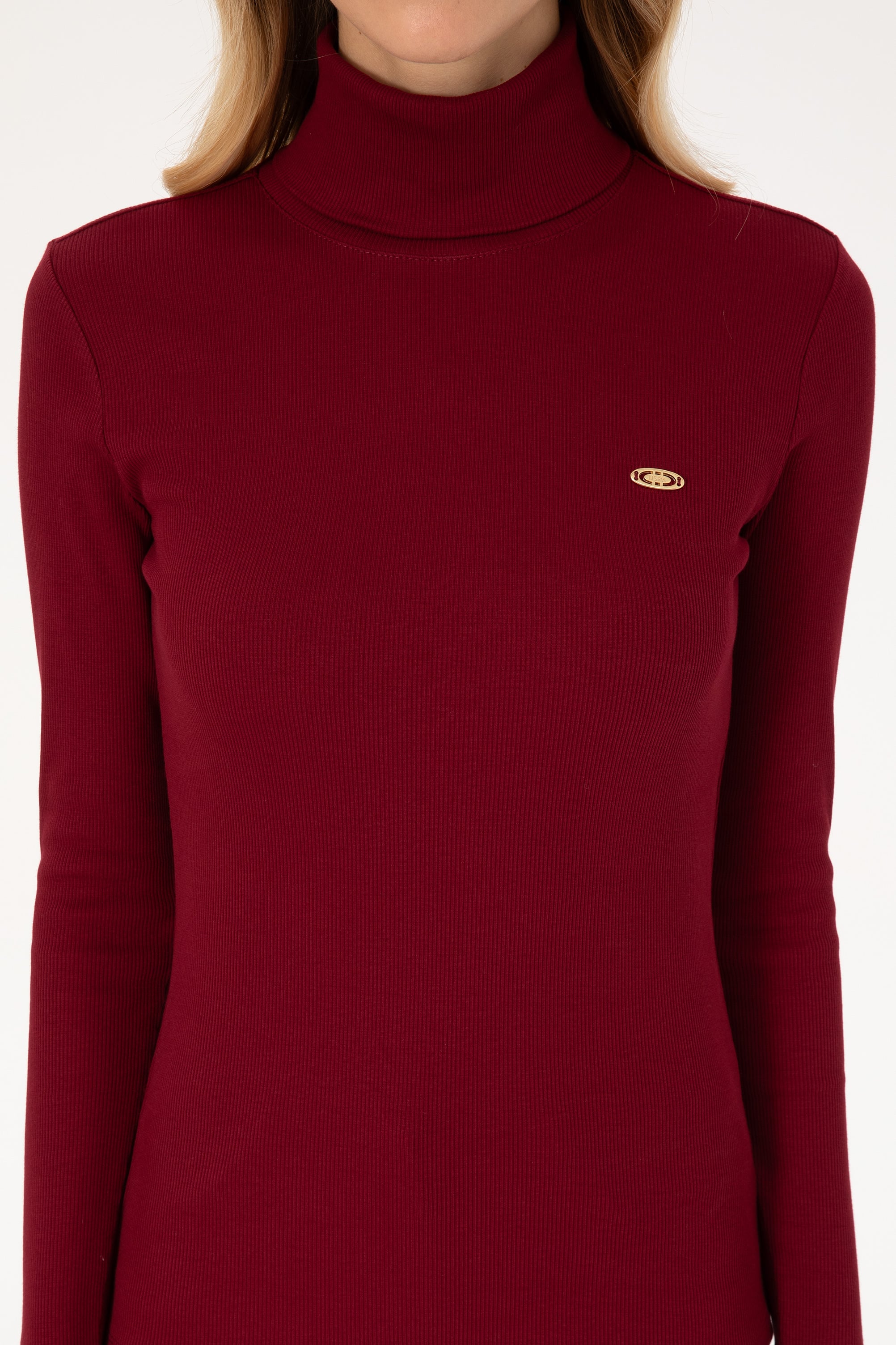 Kadın Bordo Balıkçı Yaka Sweatshırt