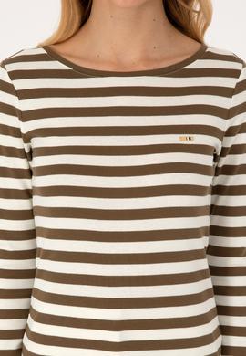 Kadın Haki Çizgili Bisiklet Yaka Sweatshırt - 50314203019
