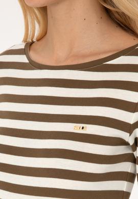 Kadın Haki Çizgili Bisiklet Yaka Sweatshırt - 50314203019