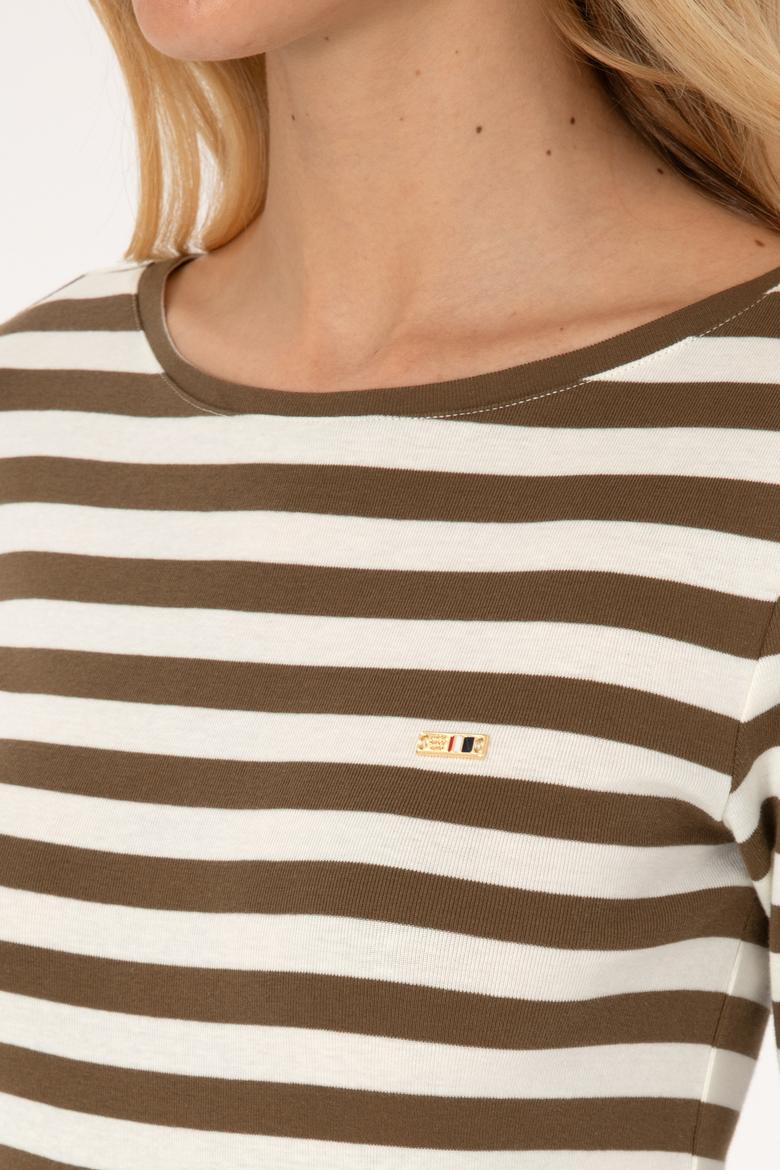 Kadın Haki Çizgili Bisiklet Yaka Sweatshırt - 50314203019