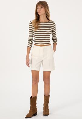 Kadın Haki Çizgili Bisiklet Yaka Sweatshırt - 50314203019