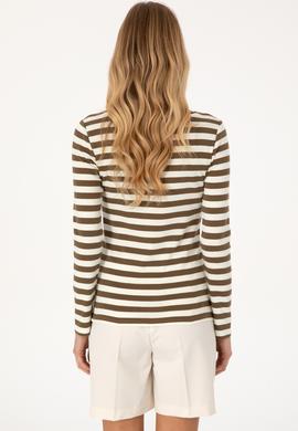 Kadın Haki Çizgili Bisiklet Yaka Sweatshırt - 50314203019
