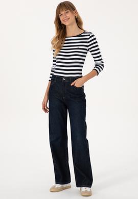 Kadın Lacivert Çizgili Bisiklet Yaka Sweatshırt - 50314203030
