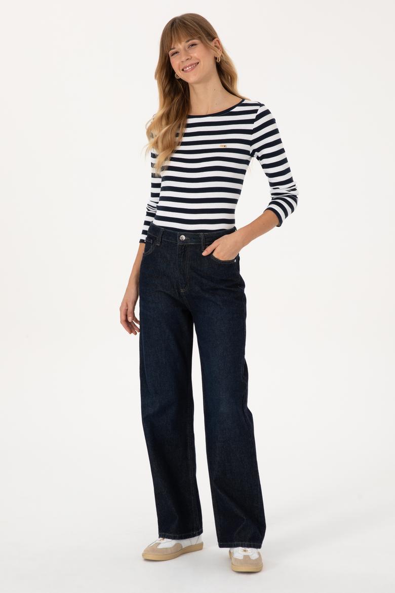 Kadın Lacivert Çizgili Bisiklet Yaka Sweatshırt - 50314203030