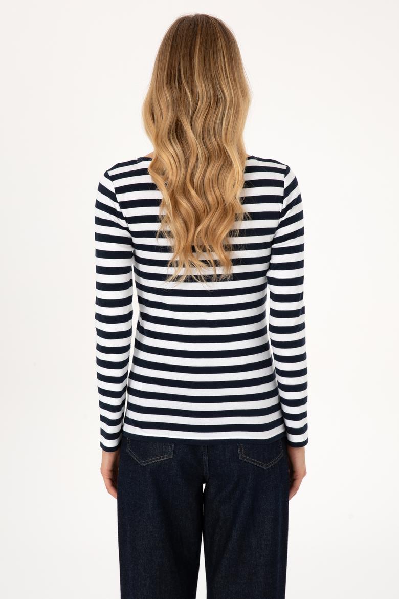 Kadın Lacivert Çizgili Bisiklet Yaka Sweatshırt - 50314203030