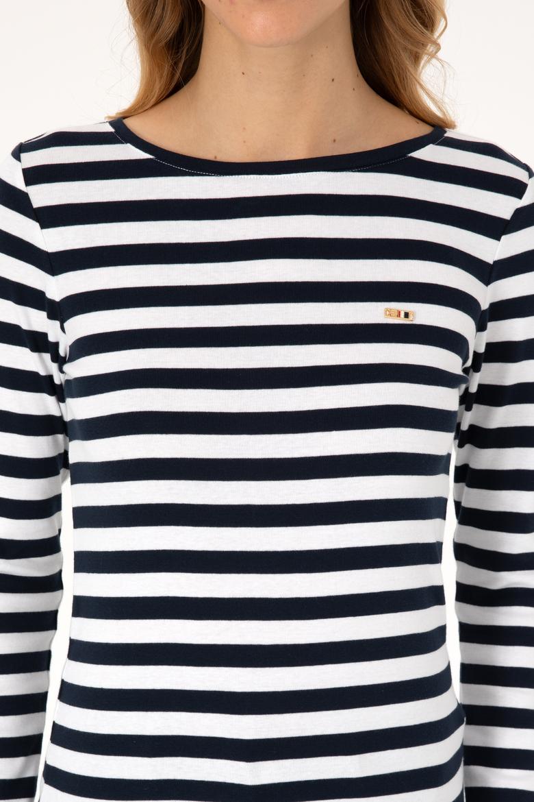 Kadın Lacivert Çizgili Bisiklet Yaka Sweatshırt - 50314203030