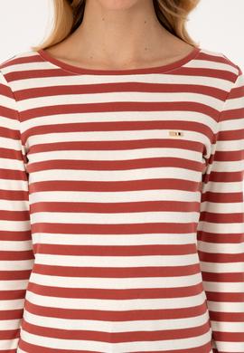 Kadın Kiremit Çizgili Bisiklet Yaka Sweatshırt - 50314203014