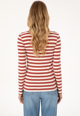 Kadın Kiremit Çizgili Bisiklet Yaka Sweatshırt - 50314203014
