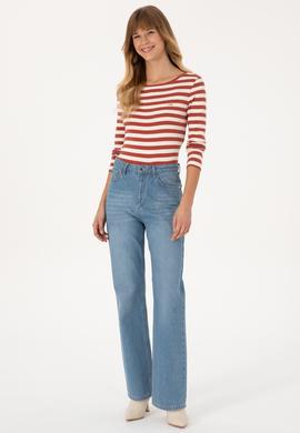 Kadın Kiremit Çizgili Bisiklet Yaka Sweatshırt - 50314203014