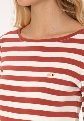 Kadın Kiremit Çizgili Bisiklet Yaka Sweatshırt - 50314203014