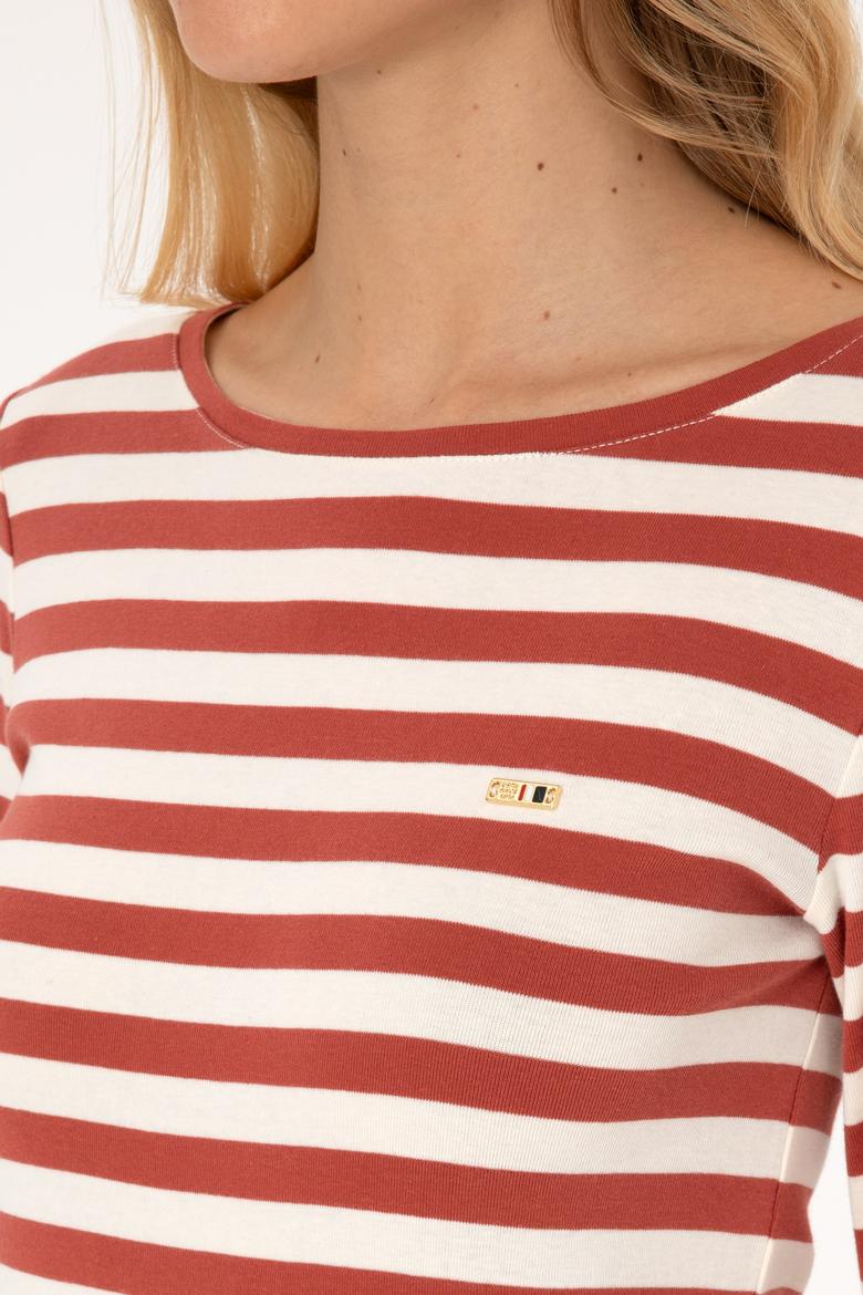 Kadın Kiremit Çizgili Bisiklet Yaka Sweatshırt - 50314203014