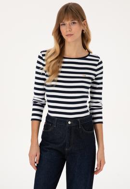 Kadın Lacivert Çizgili Bisiklet Yaka Sweatshırt - 50314203030