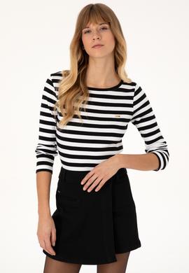 Kadın Siyah Çizgili Bisiklet Yaka Sweatshırt - 50314203004