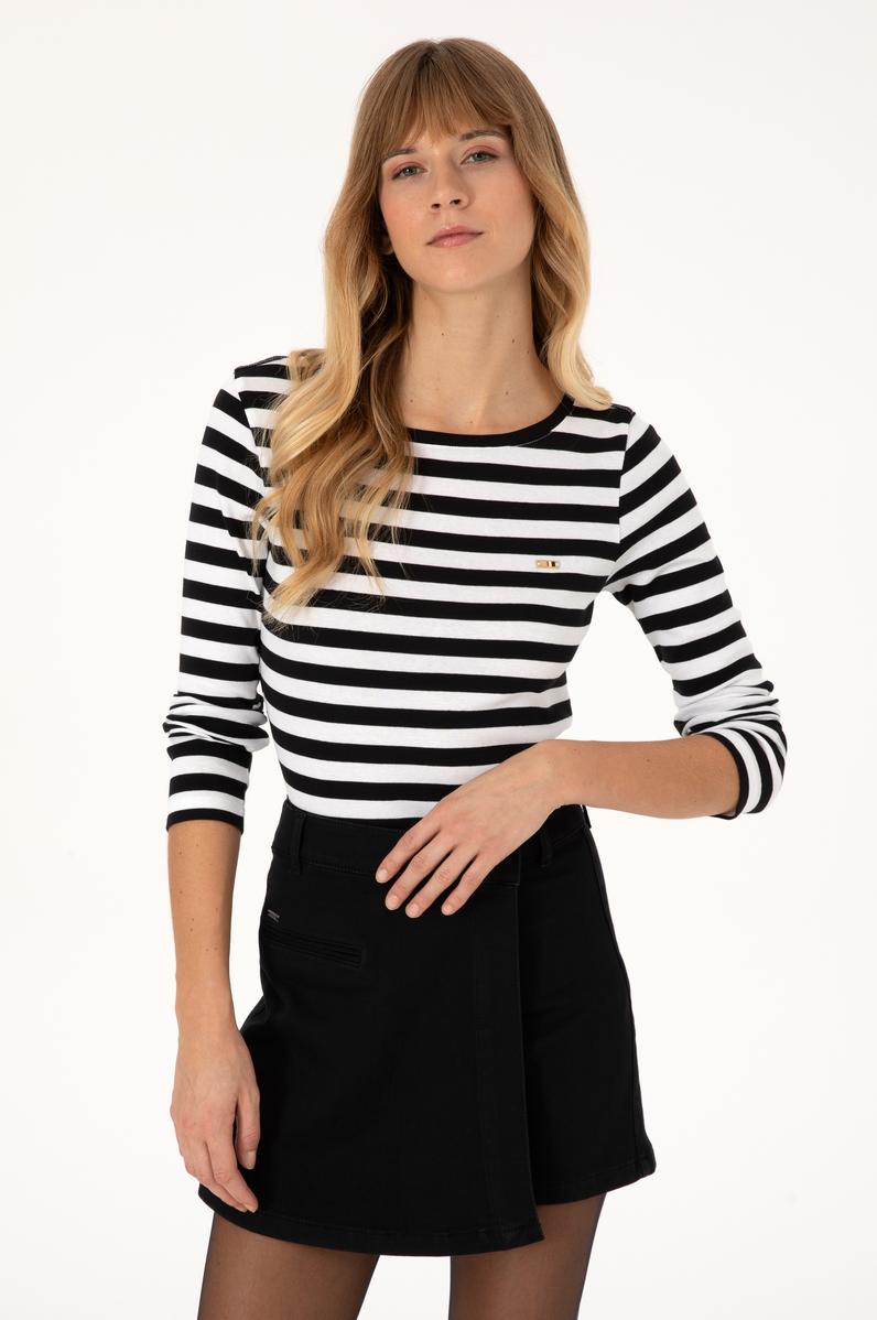 Kadın Siyah Çizgili Bisiklet Yaka Sweatshırt