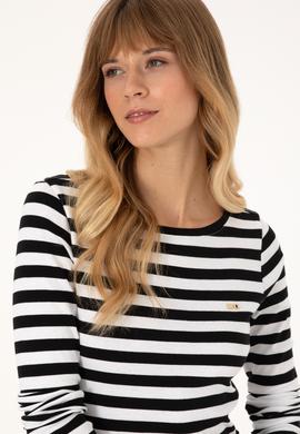 Kadın Siyah Çizgili Bisiklet Yaka Sweatshırt - 50314203004