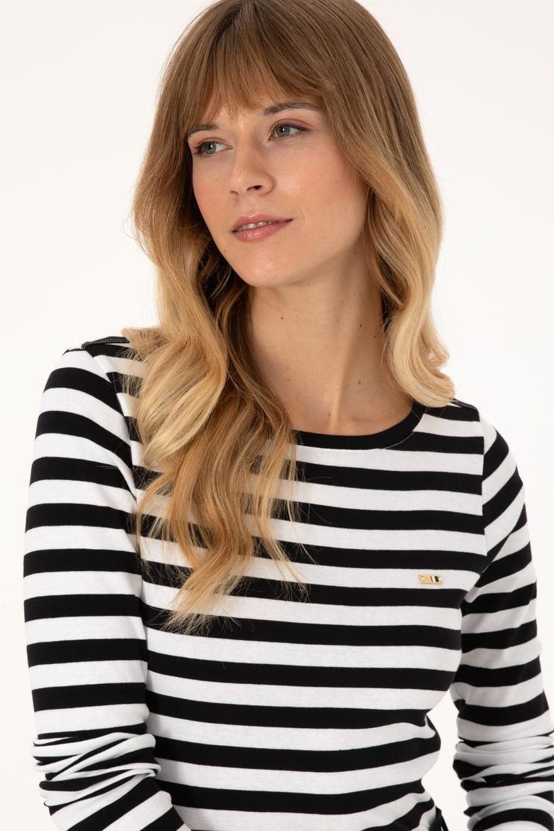 Kadın Siyah Çizgili Bisiklet Yaka Sweatshırt - 50314203004
