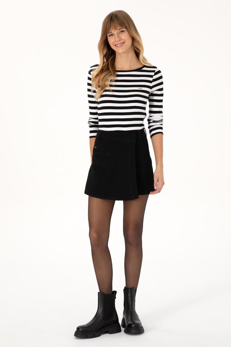 Kadın Siyah Çizgili Bisiklet Yaka Sweatshırt - 50314203004