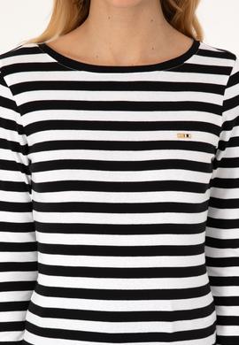 Kadın Siyah Çizgili Bisiklet Yaka Sweatshırt - 50314203004