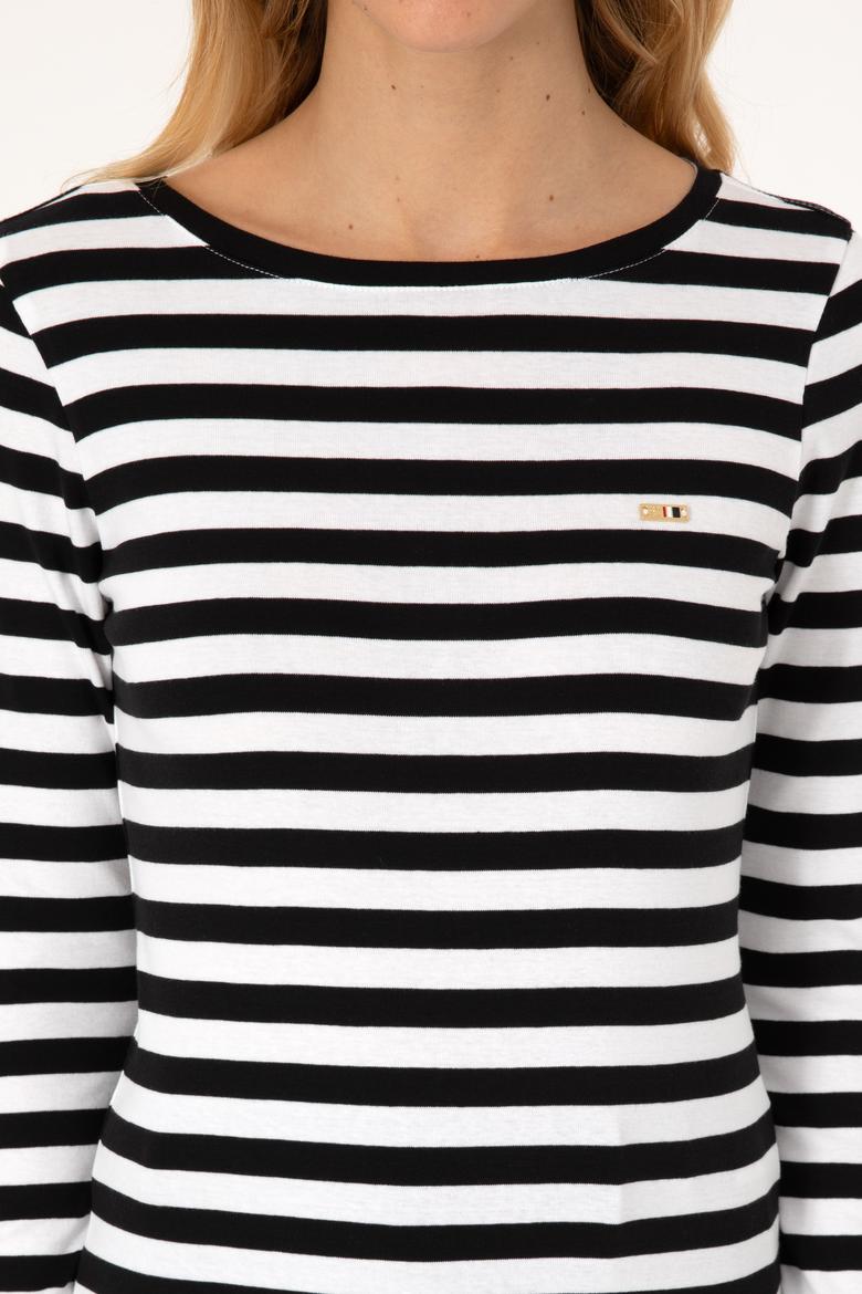 Kadın Siyah Çizgili Bisiklet Yaka Sweatshırt - 50314203004