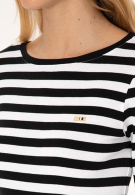 Kadın Siyah Çizgili Bisiklet Yaka Sweatshırt - 50314203004