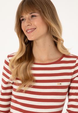 Kadın Kiremit Çizgili Bisiklet Yaka Sweatshırt - 50314203014