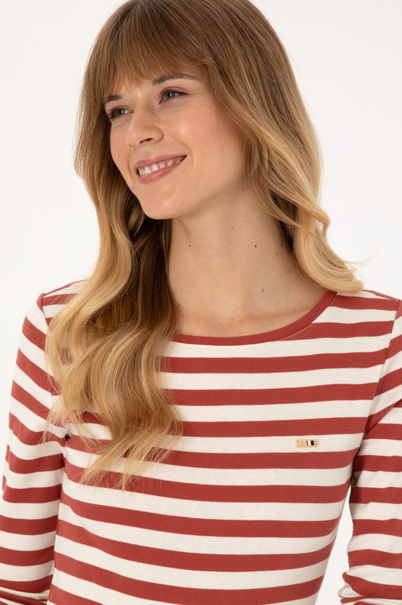 Kadın Kiremit Çizgili Bisiklet Yaka Sweatshırt